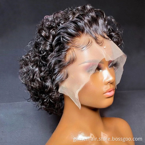 Short Pixie Cut Wet And Wavy Lace Wig Deep Wave Human Hair Wigs For Black Women 250% Density Brazilian Remy Curly Bob Wig